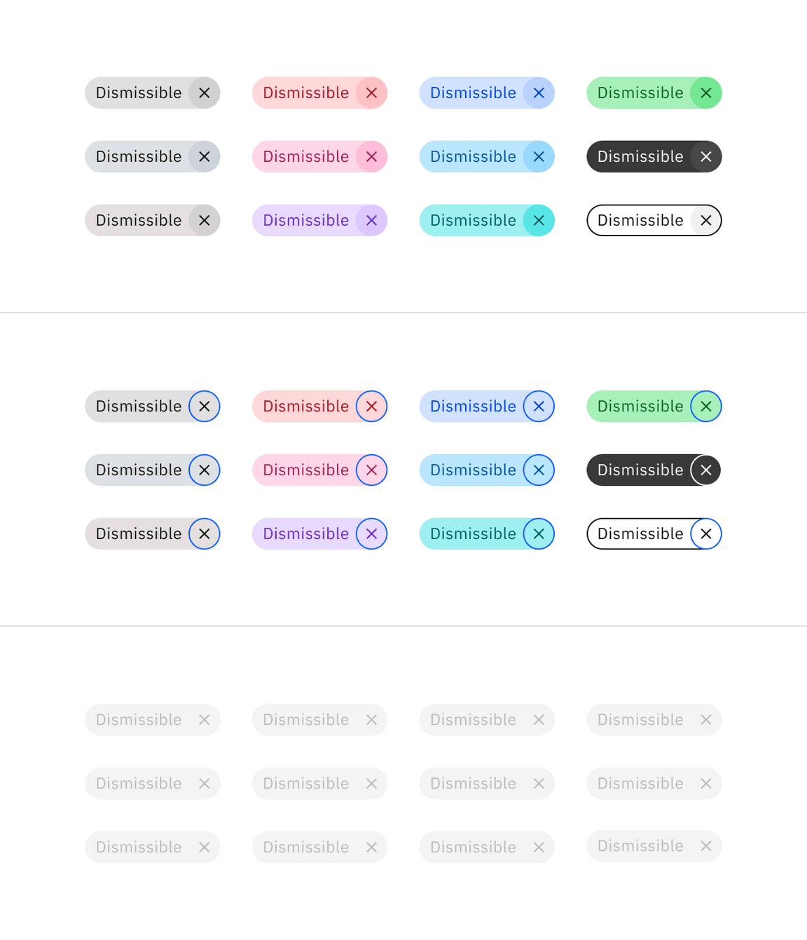 Dismissible tag interactive colors.